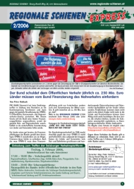 Regionale Schienen Express 2/2006: Der Bund schuldet dem ffentlichen Verkehr jhrlich ca. 250 Mio. Euro. Lnder mssen vom Bund Finanzierung des Nahverkehrs einfordern (Titelbild)