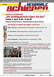 Regionale Schienen Express 04/2013: Hearing zu Landtagswahl Die Landtagsparteien legen sich fest (Titelbild)